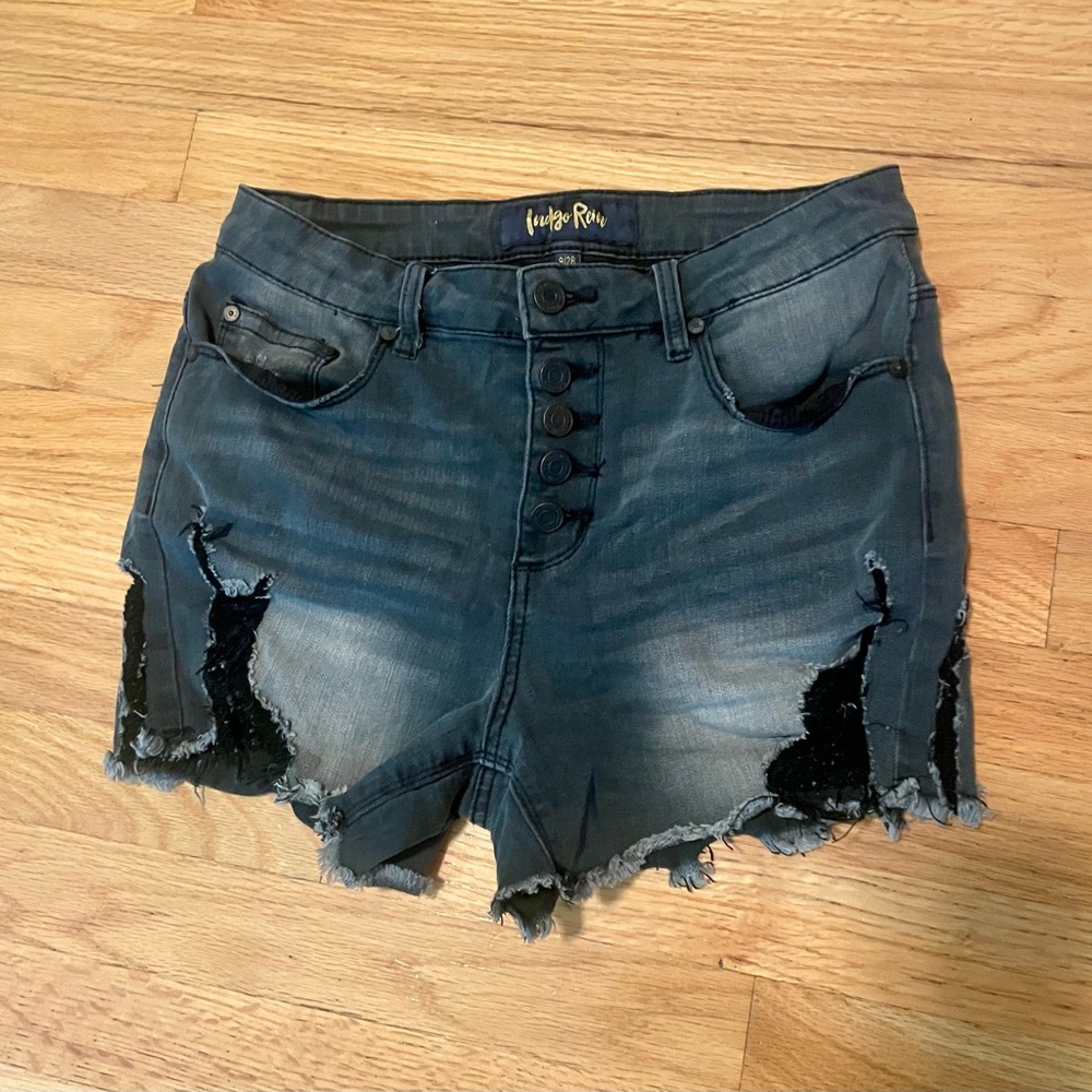 Indigo Rein Black Jean Shorts Distressed Mid-Thigh